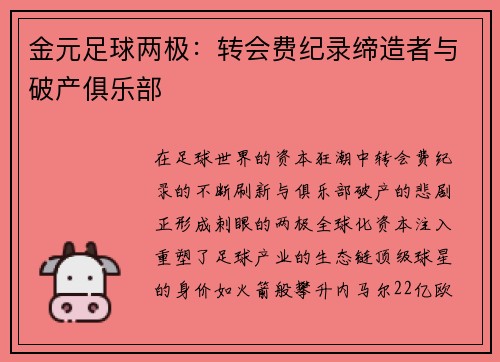 金元足球两极：转会费纪录缔造者与破产俱乐部